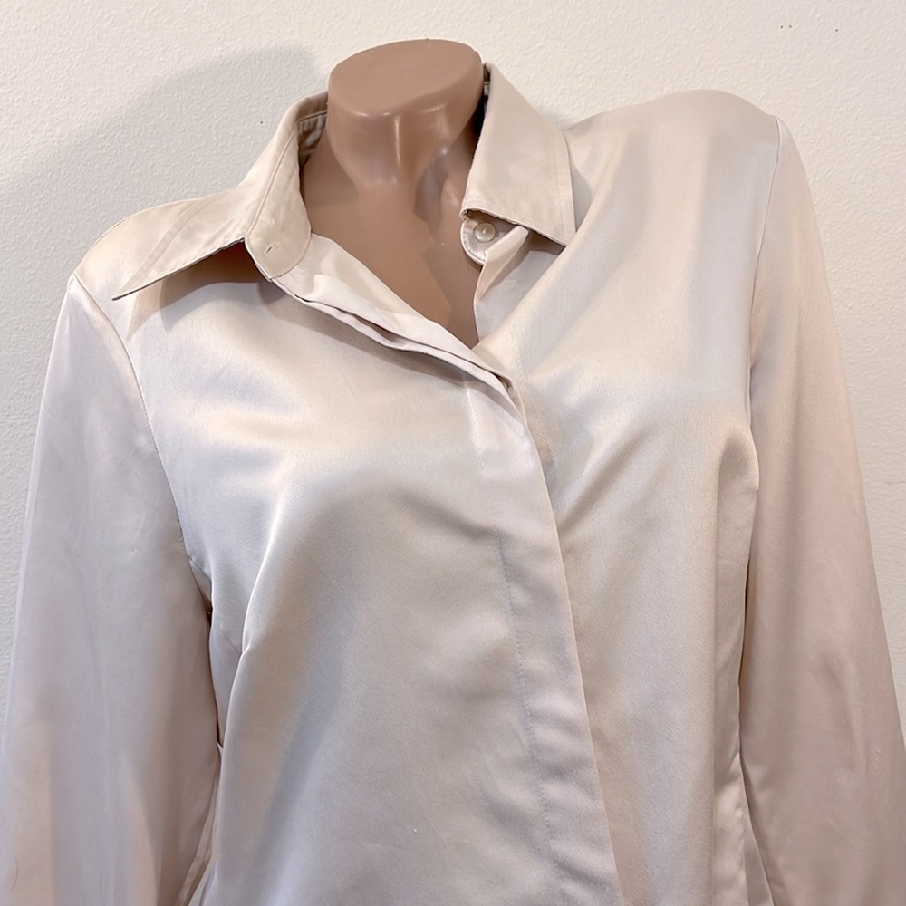 East 5th Cream Satin Long Sleeve Button Down Top - Picture 3 of 5